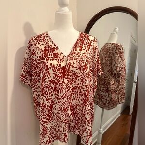 Burnt orange animal print dolman sleeve v neck top shirt blouse Tunic Size Large